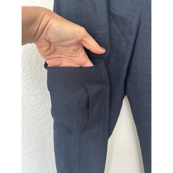 Theory Basic Pull On in Navy Melange Eco Sharkskin Linen Blend Ankle Pants M - Picture 4 of 13
